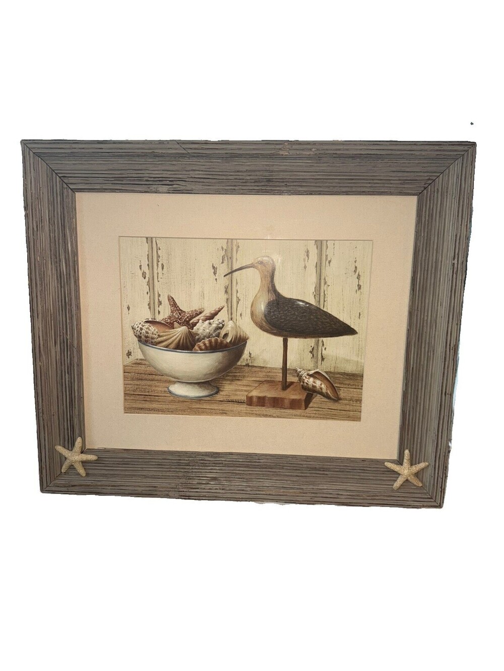 Framed Art Print w Starfish Nantucket Lighthouse "Seashells”